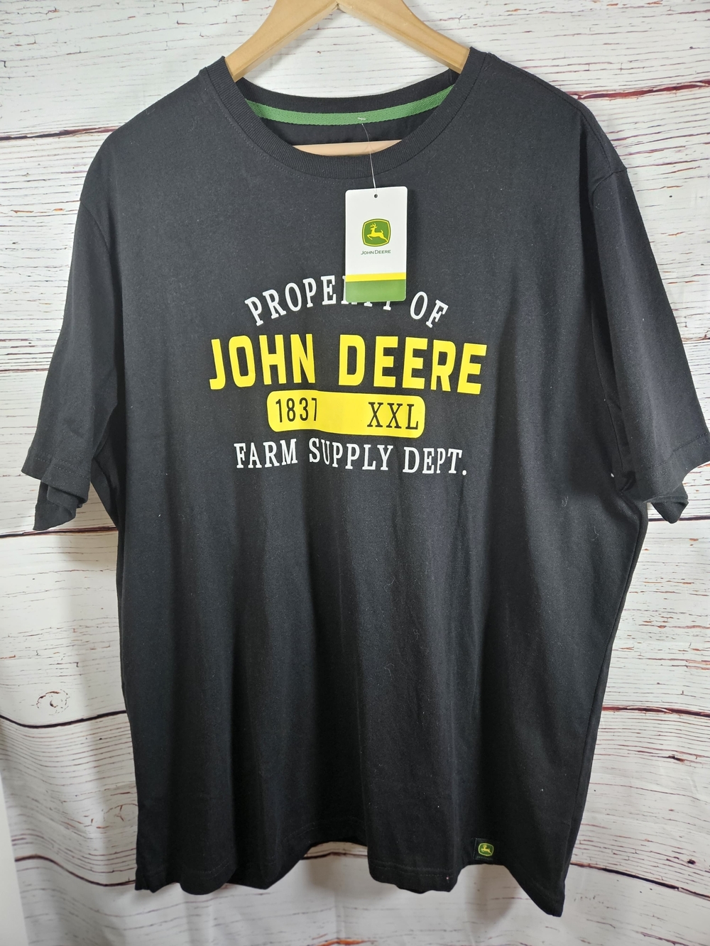 John Deere Black Short-Sleeve Tee with Yellow Logo